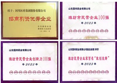 【喜讯】ag尊龙凯时·人生就是博医药及下属山东ag尊龙凯时·人生就是博药业喜获2023潍坊招商引资优秀企业、潍坊民营企业100强等多项荣誉